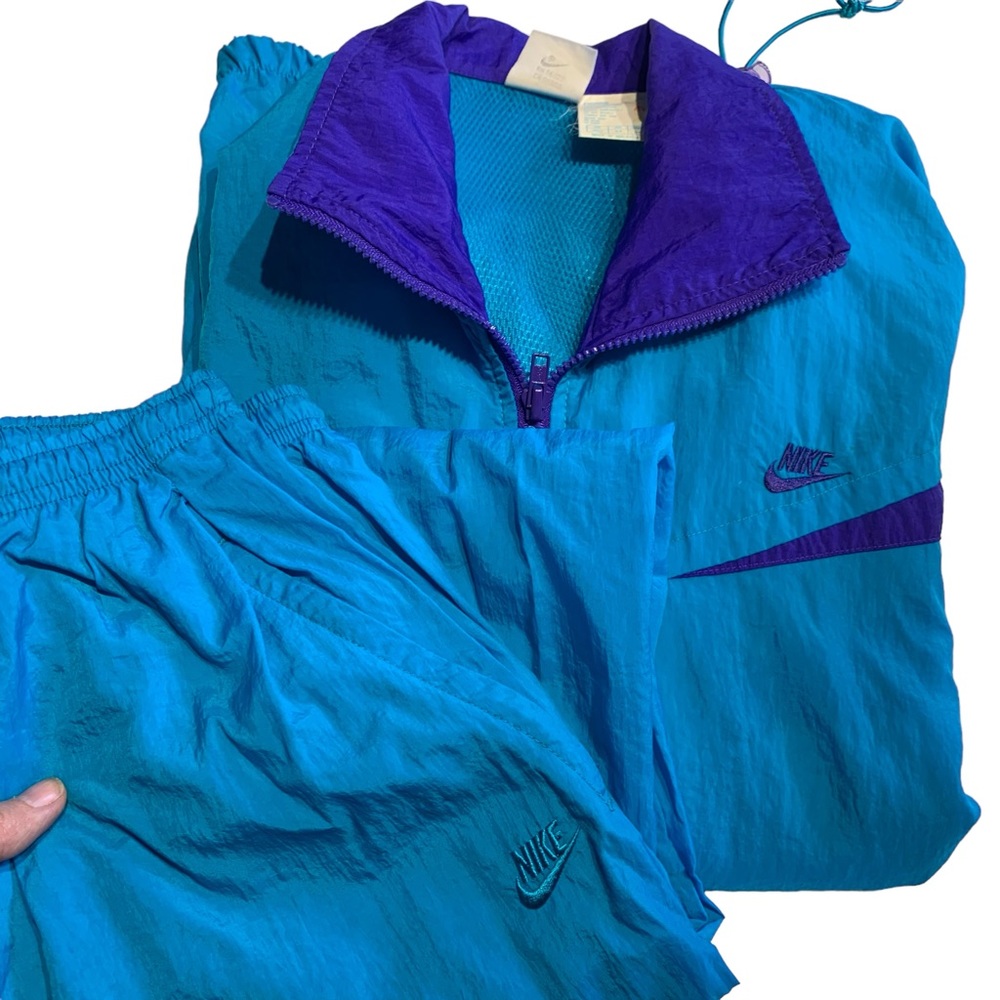 Vintage 90s Nike Colorblock Windbreaker Tracksuit Set Blue Purple Small - Picture 14 of 15
